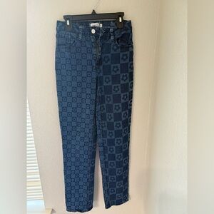 Rue 21 Checkered Ditzy Floral Print 60's Vibes Denim Jeans, Size 2
